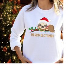 Christmas Animal 'Merry Slothmas' Sweatshirt for Funny Christmas Party Jumper, Womens Christmas Sweater, Mens Xmas Crew.