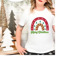 Christmas Rainbow T-Shirt 'Merry Christmas' 3, Christmas shirt for women for christmas party.