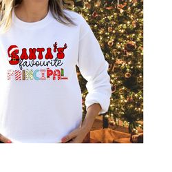 Christmas Principal Sweatshirt, Santa's Favourite Sweater, Group Xmas Jumpers, Christmas Font Pullover.