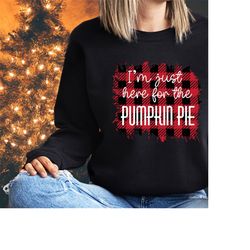 Funny Christmas Sweatshirt for Men, Sarcastic xmas sweater for women, I'm just here for the pumpkin pie, buffalo print d