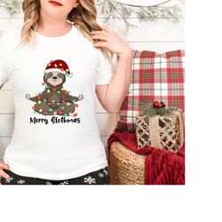 Funny Animal 'Merry Slothmas' Christmas t-shirt for Women, Cute Christmas Sloth Shirt for Christmas Party.