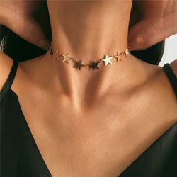 Gold Star Pendant Choker Necklace