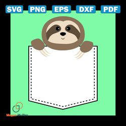 Cute Sloth Face Head Pocket Cartoon svg, Cartoon Svg, Sloth Svg, Animal Svg, Pocket Svg, Cricut Svg, Cute Svg, Adorable