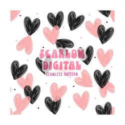 Doodle Hearts Seamless Pattern-Valentines Day Sublimation Digital Design Download-xoxo seamless pattern, vday sublimatio