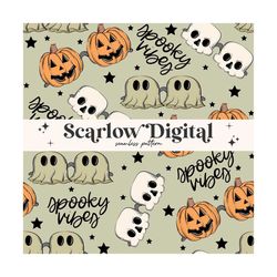 Spooky Vibes Seamless Pattern-Halloween Sublimation Digital Design Download-sunglasses seamless pattern, pumpkin seamles