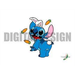 Blue Alien Easter Bunny With Carrots Design SVG PNG Tumbler Cup T-Shirt Gift Spring