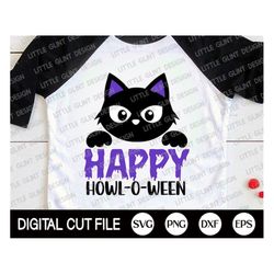 Happy Howl-o-ween Svg, Halloween Svg, Spooky Svg, Black Cat Clip Art, Pet, Dog, Funny Halloween Pet Shirt Svg, Dxf, Svg