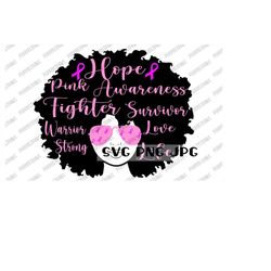 breast cancer awareness month svg, afro lady, black woman, fight cancer, sublimation, instant download svg png jpg