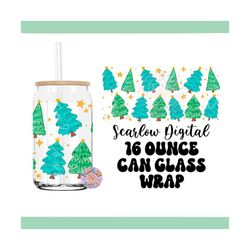 Christmas Trees Can Glass Wrap PNG Digital Design Download, funky christmas can glass wrap, 16 ounce can glass wrap, chr