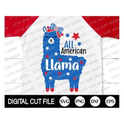 4th of July Svg, All American Llama Svg, Independence day, Memorial day, American Girl Shirt, American Flag, Dxf, Png, S