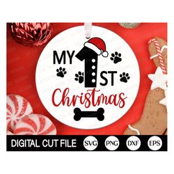 Pet 1st Christmas Ornament SVG, Dog Christmas Monogram, Cat Ornament Cut file, Pet Memorial, My First Christmas, Shirt,