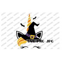 Halloween Unicorn with Witch Hat SVG, Unicorn, Halloween, Bats, instant download cut file sublimation svg png jpg