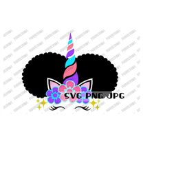 Afro Unicorn SVG, Unicorn Girl, Unicorn Birthday, cut file, sublimation, instant download svg png jpg