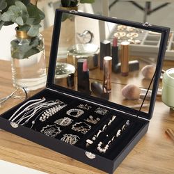 Black Velvet Jewelry Display Case Organizer
