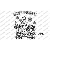 Happy Holidays Coloring SVG, Christmas SVG, Coloring Page, Coloring t-shirt, Coloring design, cut file, sublimation svg