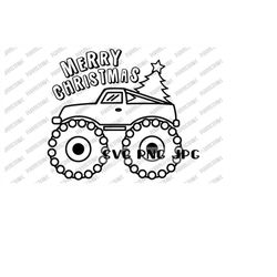 Merry Christmas Kids Monster Truck Coloring SVG, Coloring SVG, Digital Image Instant Download svg png jpg