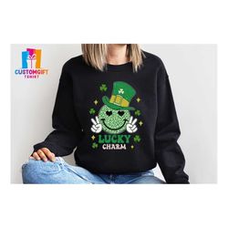Lucky Charm Sweatshirt, Smiley Face Shirt, Four Leaves Clover, Peace Shirt, St Patrick's Day, Heart Eyes, Shamrock, Luck