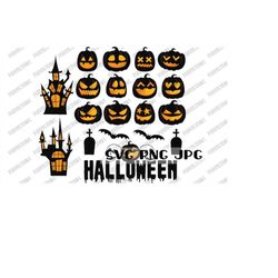 Halloween Clip Art Bundle SVG, Pumpkins, bats, cemetery, Halloween haunted house, cut file, sublimation, instant downloa