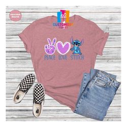 Peace Love Stitch T-shirt, Disney Shirt, Heart Shirt, Stitch Shirt, Peace Shirt, Cute Shirt, Cartoon Shirt, Disney Famil