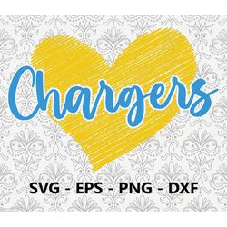 Chargers Football Love svg, eps, png, dxf, pdf, layered file, Ready For Silhouette Cricut and Sublimation, Svg Files