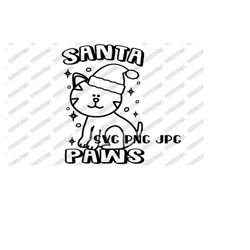 Santa Paws Christmas Coloring SVG, Coloring Page, Cat, Christmas Coloring Digital Design svg png jpg