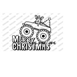 Merry Christmas Tree Truck Coloring SVG, Coloring Page, Reindeer svg, digital image svg png jpg