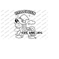 Halloween Unicorn Coloring SVG, Coloring Design, coloring page, kawaii, cut file, sublimation, instant download svg png