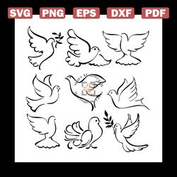 Abstract Flying Dove Sketch Set Vector svg, Cartoon Svg, Bundle Svg, Dove Wings Svg, Tattoo Svg, Vector image Svg, Vecto