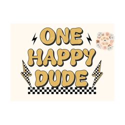 One Happy Dude PNG-Retro Sublimation Digital Design Download-png for kids, checkered png, little boy png, png for boys,