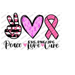 Peace Love Cure SVG, Breast Cancer Awareness Month, Pinkotber, Fight Cancer, Cancer Survivor, Pink Ribbon, Clip Art,  sv