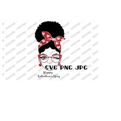 Happy Valentine's Day Afro Bun Woman SVG, Valentine's Day svg digital cut file, Sublimation, Printable, svg png jpg