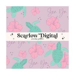 Sea Ya Seamless Pattern-Sea Turtle Sublimation Digital Design Download-beachy seamless file, ocean life seamless, hawaii