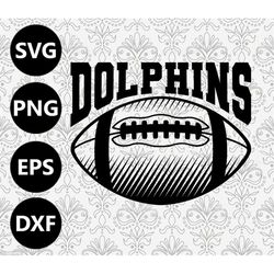 Dolphins Football Shading Silhouette Team Clipart vector svg file for cutting with Cricut, Sublimation Png and Svg for S