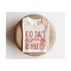 100 Days Brighter PNG-School Girl Sublimation Digital Design Download-100th day of school png, girly school png, 100 day