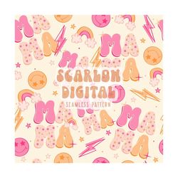 Mama Seamless Pattern-Retro Sublimation Digital Design Download-repeating patterns, girl mama seamless file, rainbow sea