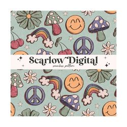 Happy Seamless Pattern-Doodles Sublimation Digital Design Download-rainbow seamless, summer seamless, floral seamless, c