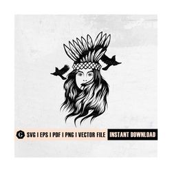 American Native Woman SVG File | Indian Woman | Native American | Warrior svg | Feather svg | Girl with flowers | Boho s