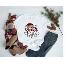 Santa Baby Womens Christmas Leopard Print Shirt, Cheetah Print Tshirt, Festive Holiday Party Shirts, Santa Hat Shirt, Ch