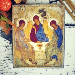 Large Orthodox wood Icon Holy Trinity - Christian icon by Andrei Rublev - bulk wooden icons