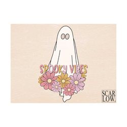 Spooky Season PNG-Sublimation Design Download-Floral Halloween png, ghost Halloween png, retro sublimation, fall sublima