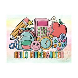 Hello Kindergarten PNG-Back to School Sublimation Digital Design Download-kindergartener png, retro png, trend png, unis