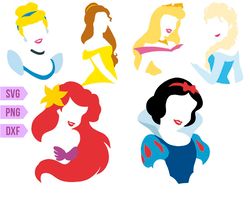 Disney Princess Silhouette svg Bundle, Brave Svg, Disney Princess Svg png, Princess Outline Svg