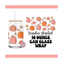Pumpkin Glass Can Wrap PNG-Fall 16 oz. Can Glass Wrap Digital Design Download-floral can glass wrap, pumpkin can glass p