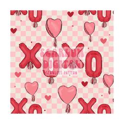 Xoxo Balloons Seamless Pattern-Valentine's Day Sublimation Digital Design Download-heart balloons seamless pattern, vday