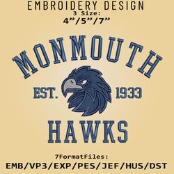 Monmouth Hawks embroidery design, NCAA Logo Embroidery Files, NCAA Monmouth Hawks, Machine Embroidery Pattern