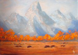 Grand Teton Painting ORIGINAL OIL PAINTING on Canvas, Wyoming Painting Original Oil Art by "Walperion Paintings"
