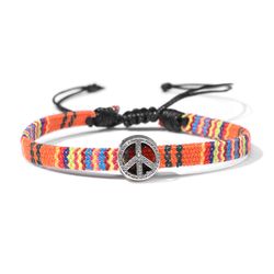 Bohemian Braided Bracelet for Men and Women, Lucky Charm Jewelry, Peace Sign Charm, Chia Ship Fashion