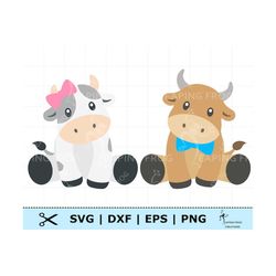 Cow SVG. PNG. Cricut Cut Files, Silhouette, layered. Farm animals, Boy, Girl. Cute. Instant download. Baby cow, bow, pin