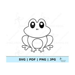 Cute Frog Coloring Page JPG PDF SVG png. Frog Clipart. Digital download /  Vector. Black and White Outline. Frog to colo