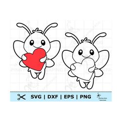 Bee with Heart SVG. PNG. Cricut Cut Files, Silhouette, layered files. Valentine's Day, Stencil, Outline, Cute. DXF, Inst